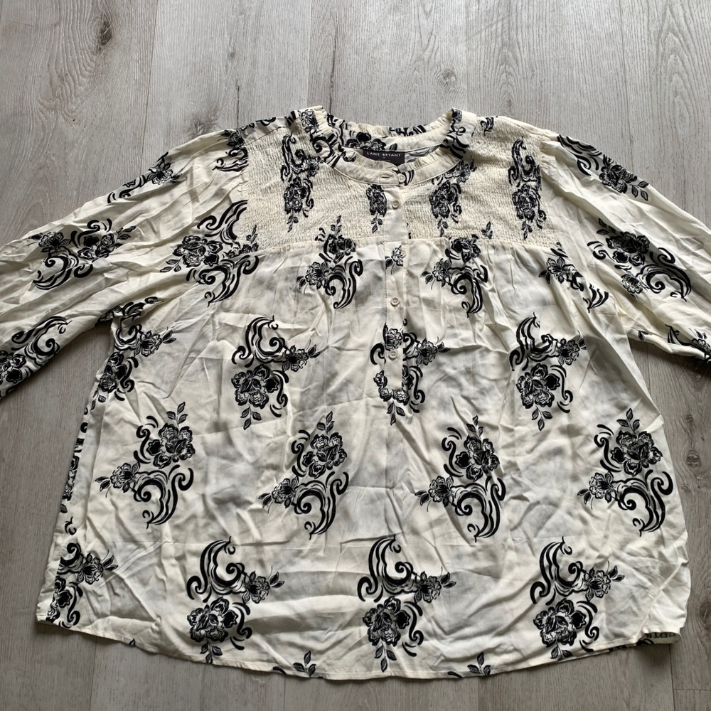 Lane‎ Bryant Womens Classic Bracelet Sleeve Ruffle Neck Top Blouse